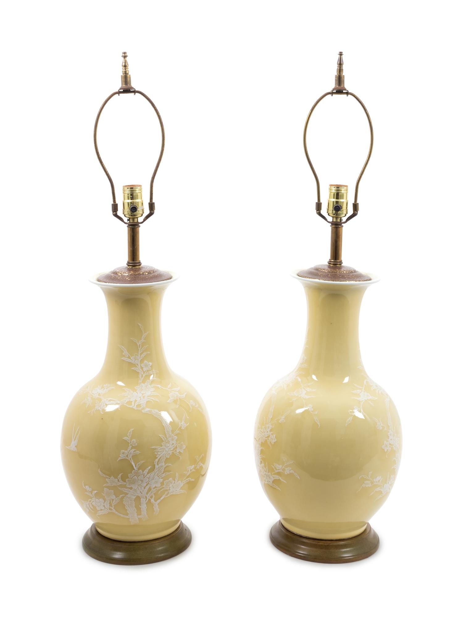 A Pair of Yellow Glazed Porcelain Vases — 20TH CENTURY