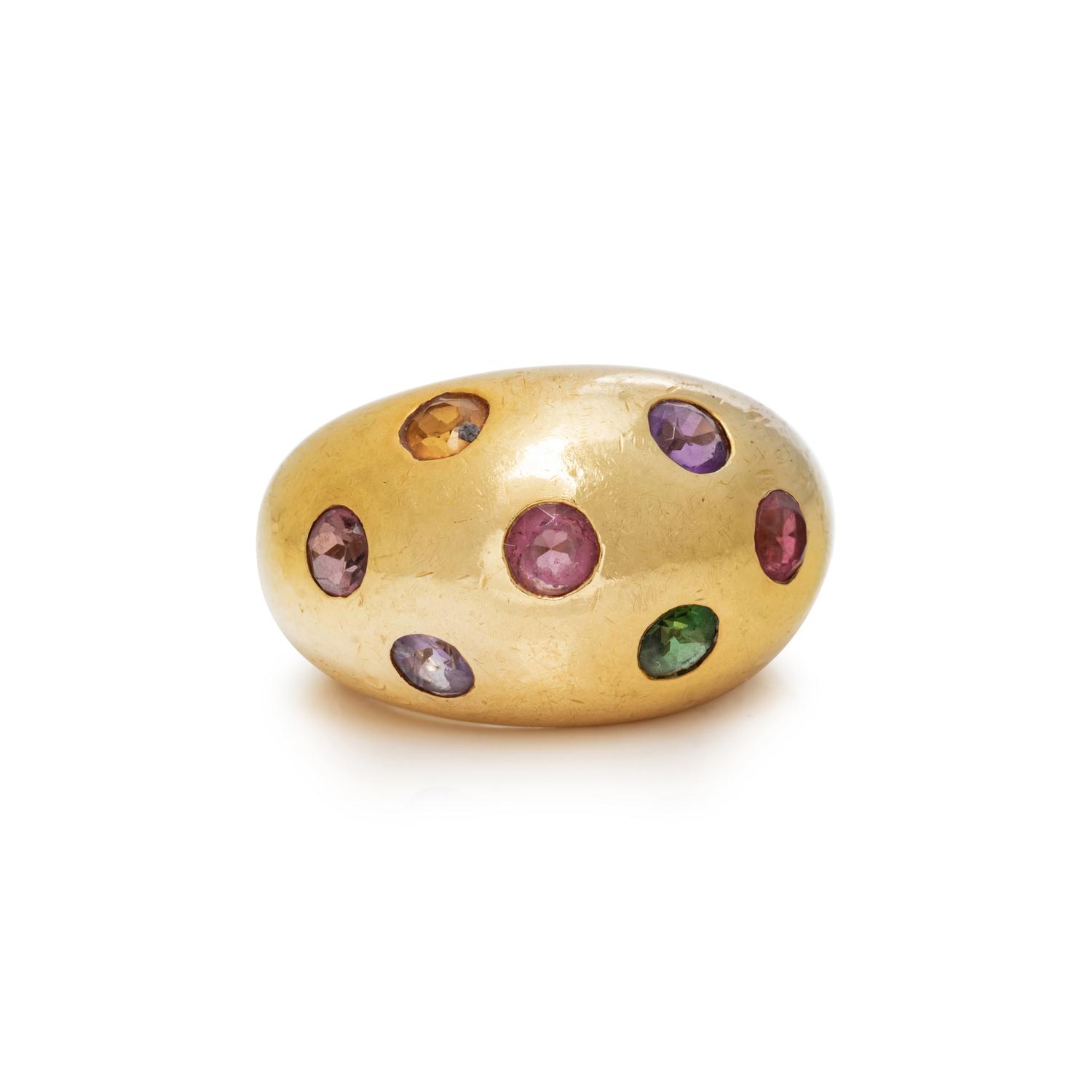 YELLOW GOLD AND MULTIGEM BOMBÉ RING
