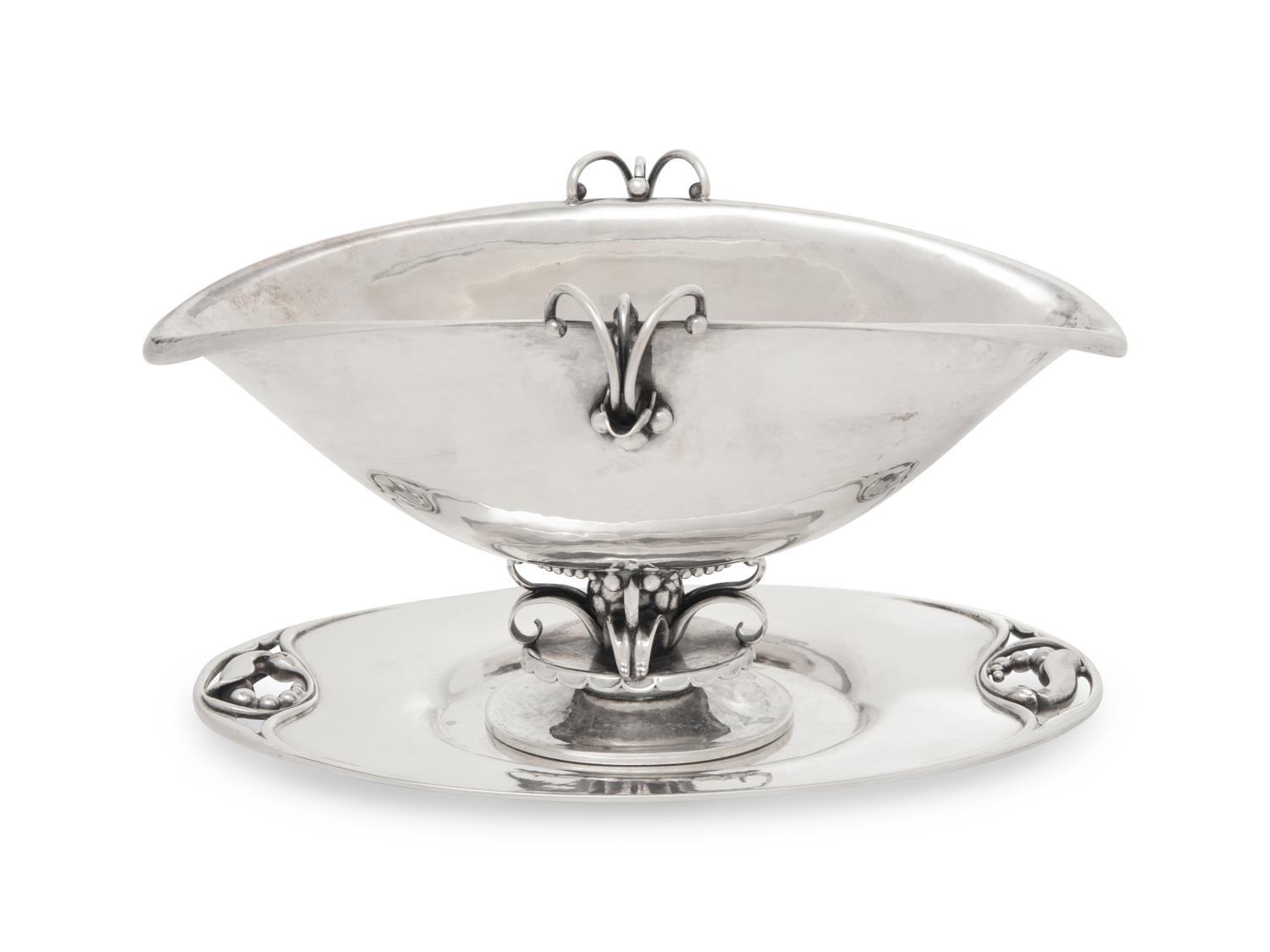 A Georg Jensen Silver Sauce Boat and Associated Underplate