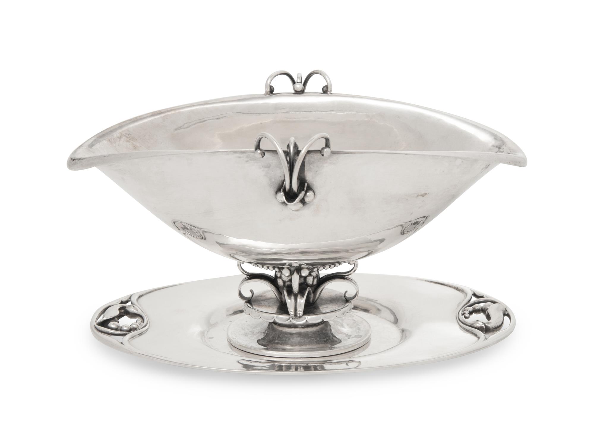 A Georg Jensen Silver Sauce Boat and Associated Underplate