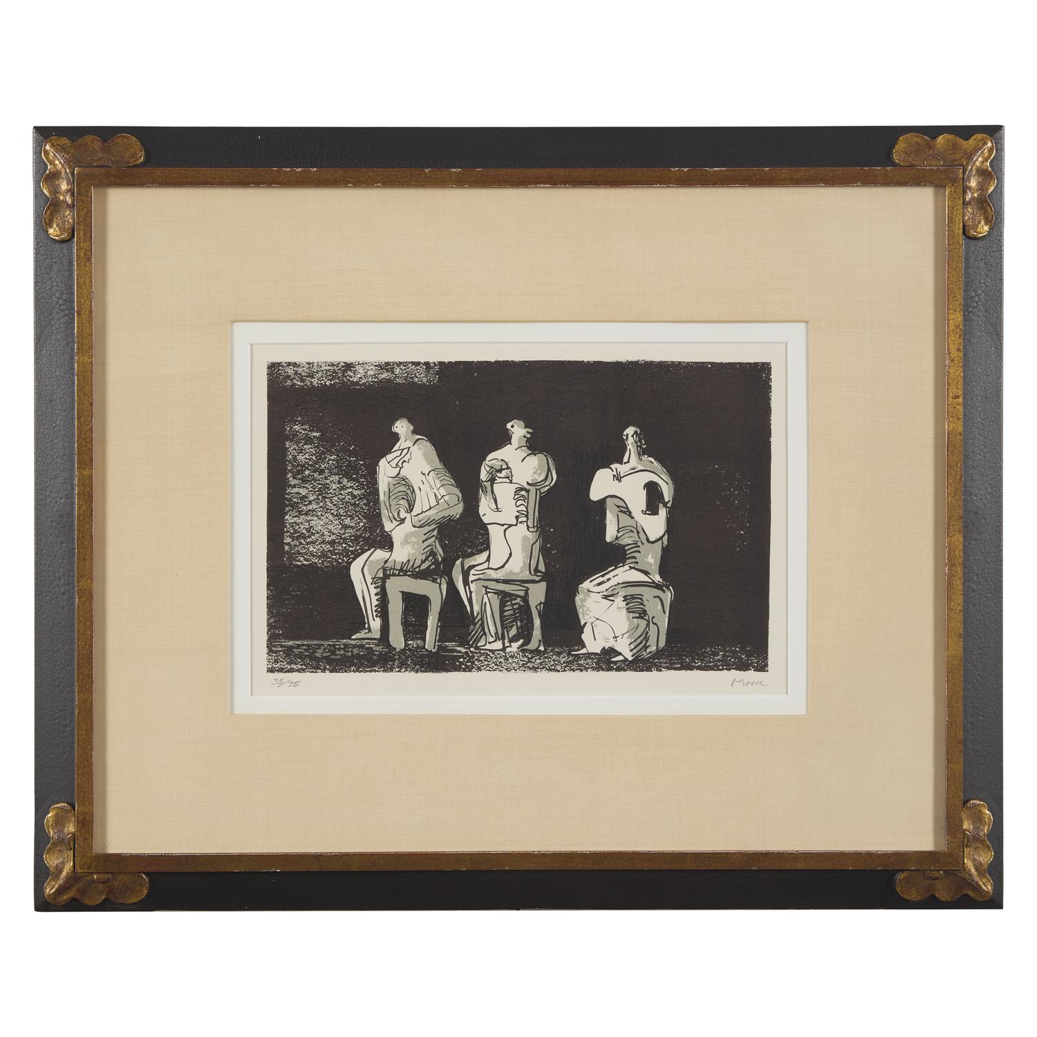 Henry Moore (British, 1898-1986) — Three Seated Figures in Setting, 1975