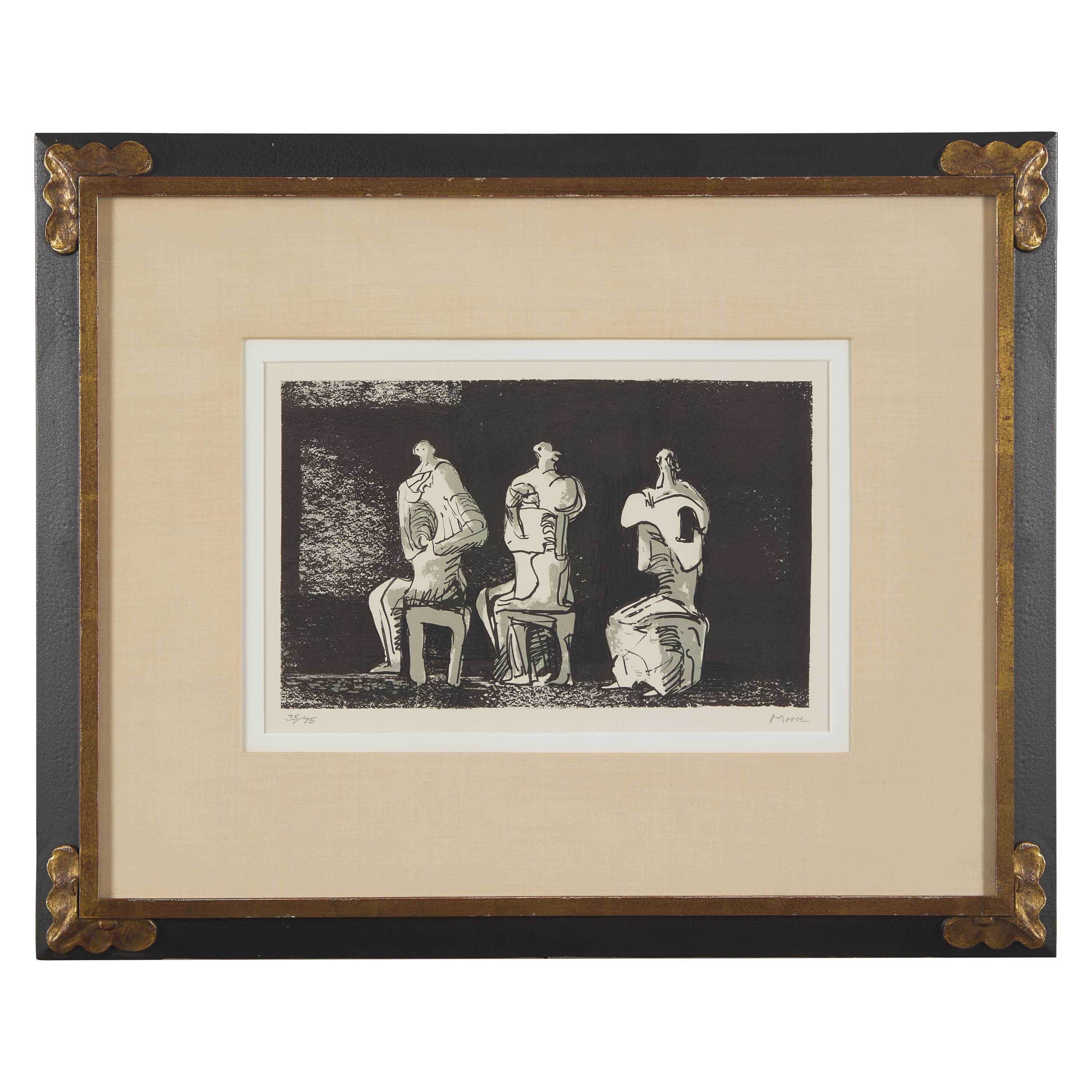 Henry Moore (British, 1898-1986) — Three Seated Figures in Setting, 1975