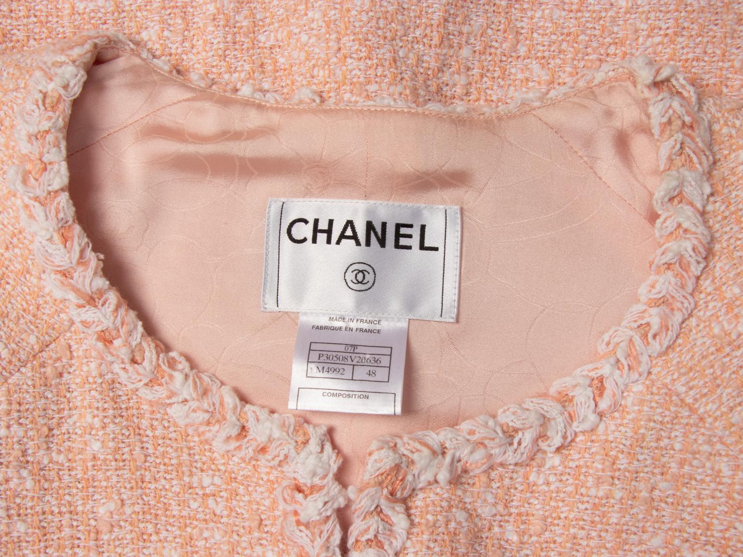CHANEL, PINK TWEED THREE-QUARTER JACKET
