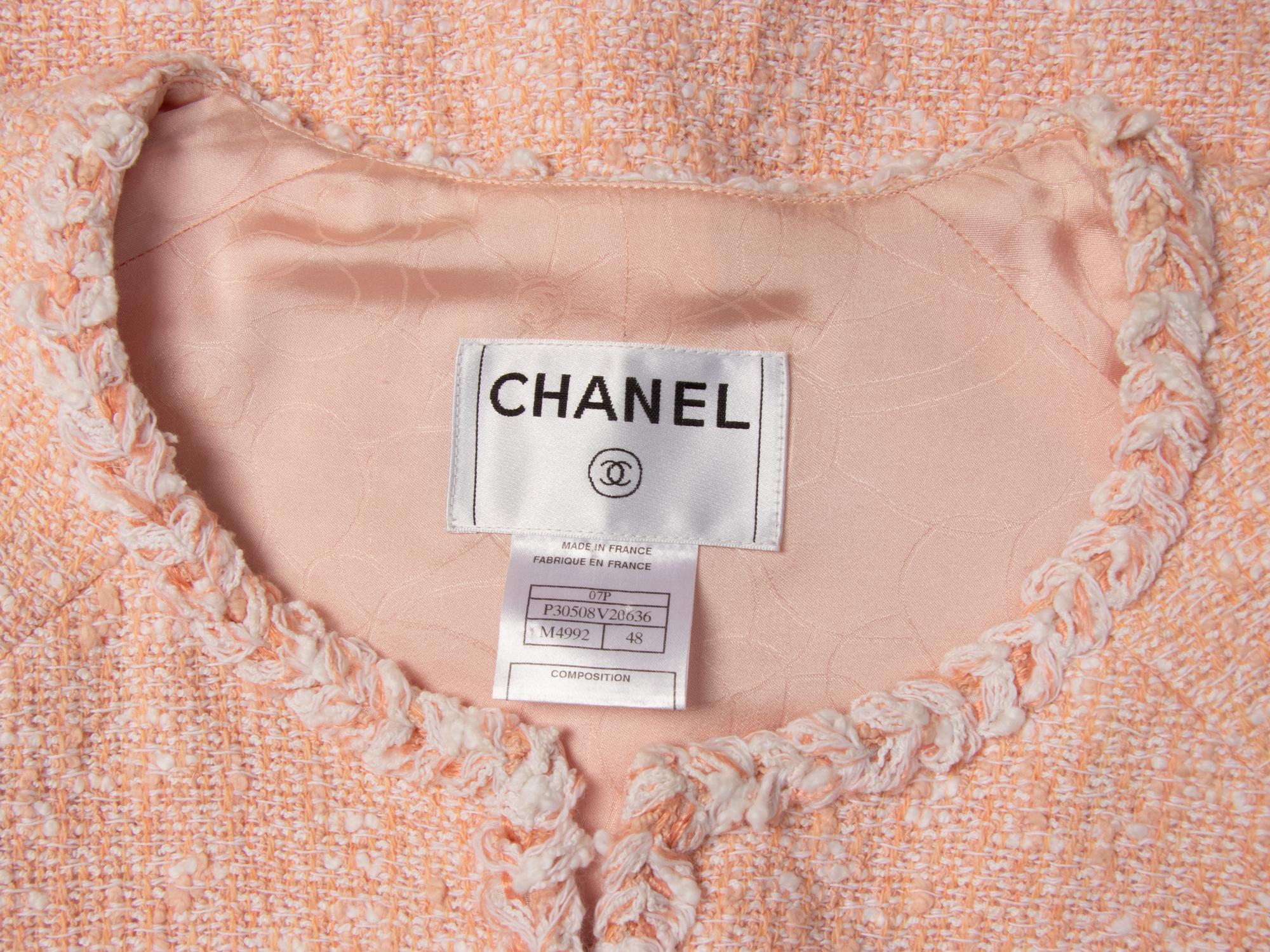 CHANEL, PINK TWEED THREE-QUARTER JACKET