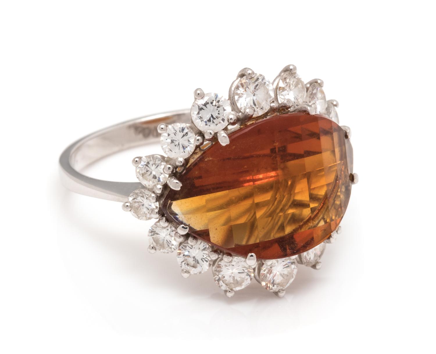 An 18 Karat White Gold, Citrine and Diamond Ring,