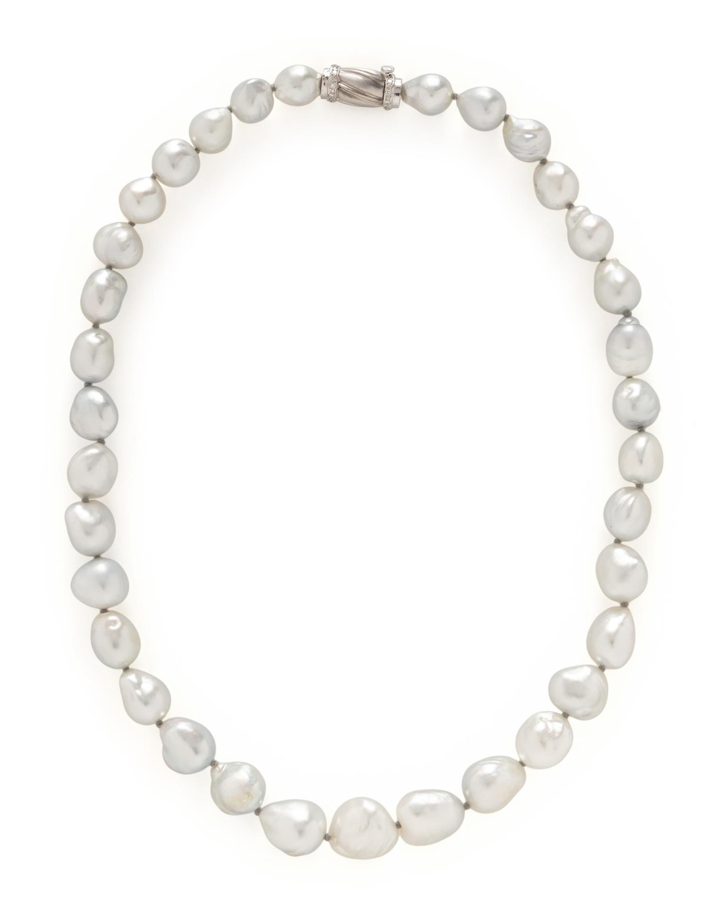 BAROQUE CULTURED PEARL AND DIAMOND NECKLACE