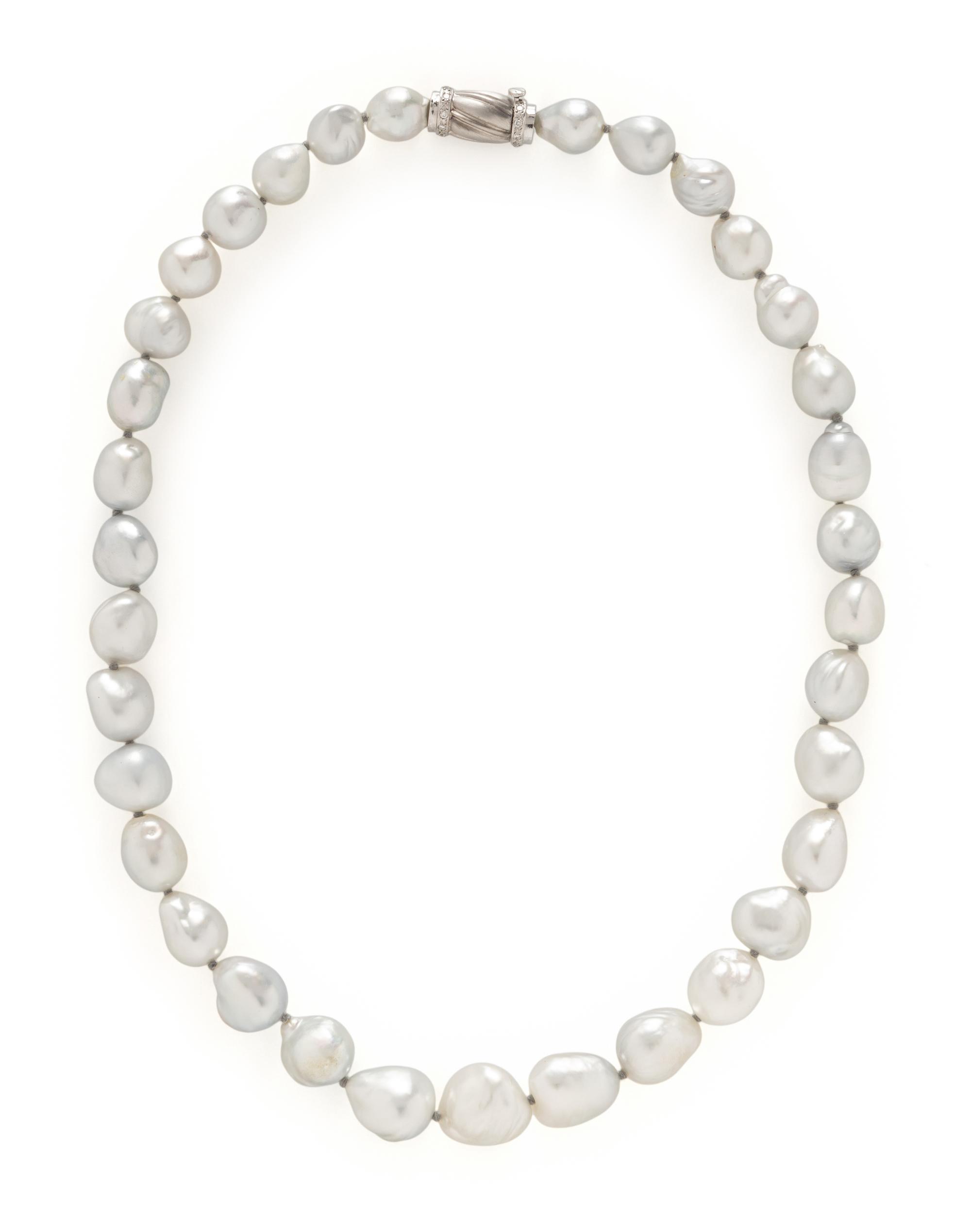 BAROQUE CULTURED PEARL AND DIAMOND NECKLACE