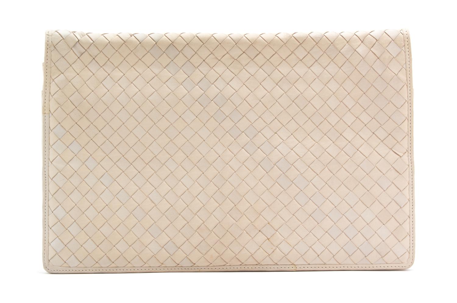A Bottega Veneta Cream Intrecciato Flap Handbag, 12.5" x 8" x 1".