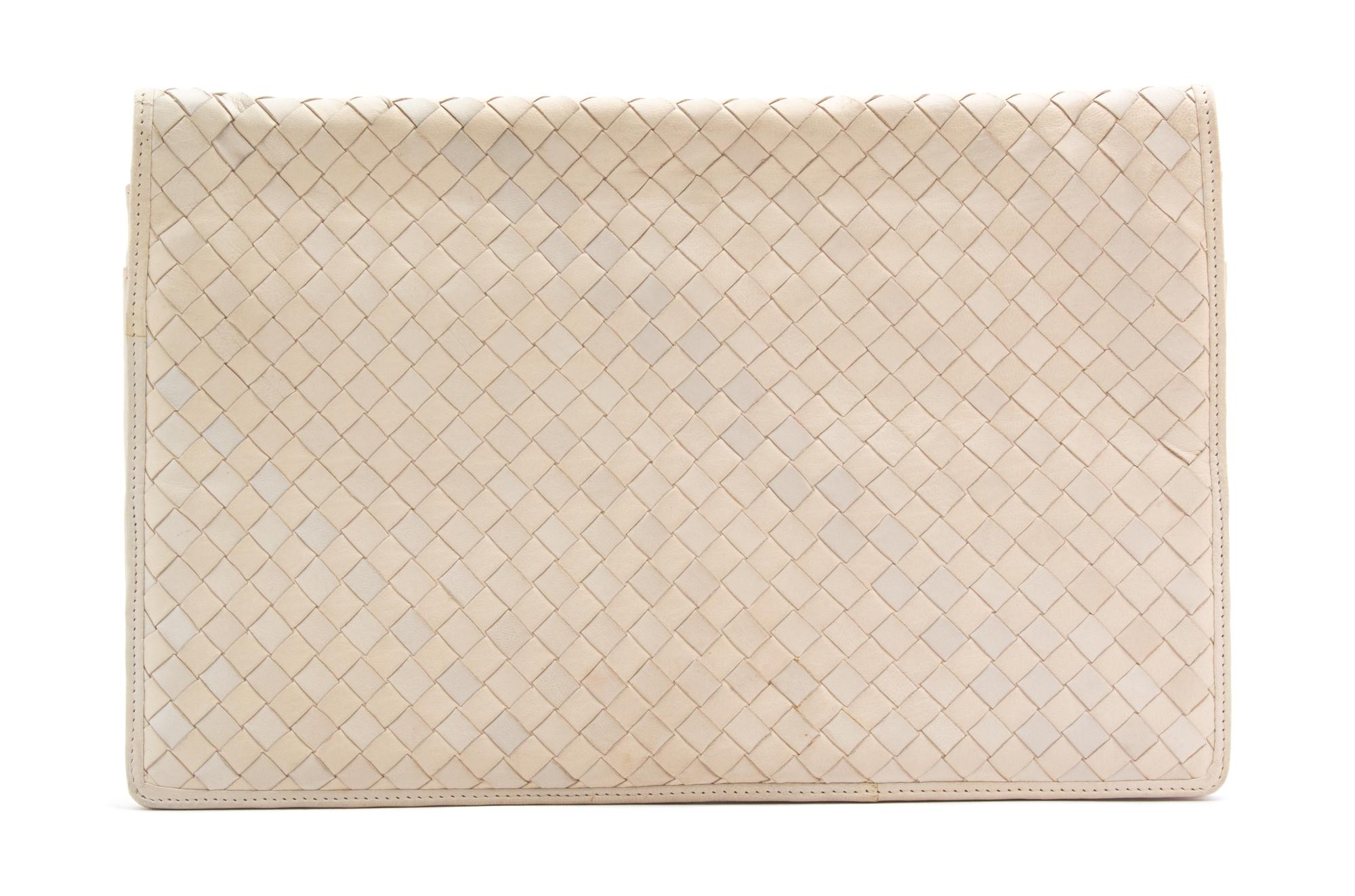 A Bottega Veneta Cream Intrecciato Flap Handbag, 12.5" x 8" x 1".