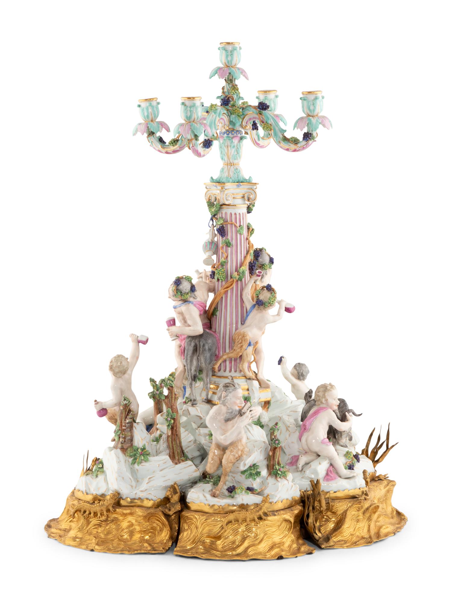 A Meissen Porcelain and Gilt-Bronze Mounted Figural Candelabrum Centerpiece