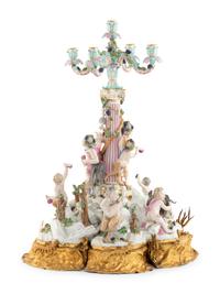 A Meissen Porcelain and Gilt-Bronze Mounted Figural Candelabrum Centerpiece