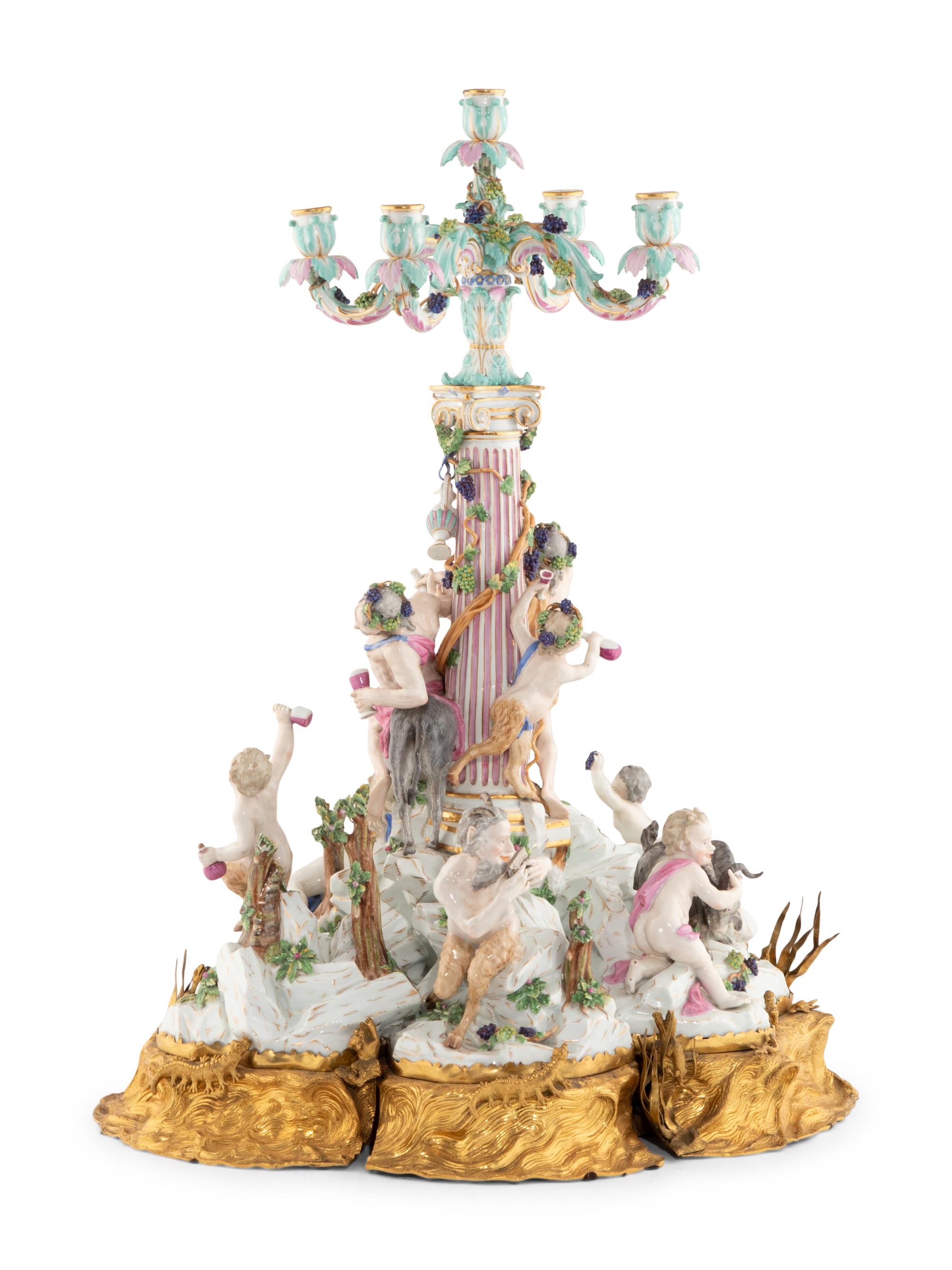 A Meissen Porcelain and Gilt-Bronze Mounted Figural Candelabrum Centerpiece