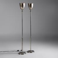 Pair of Silvered Metal Torchère Floor Lamps