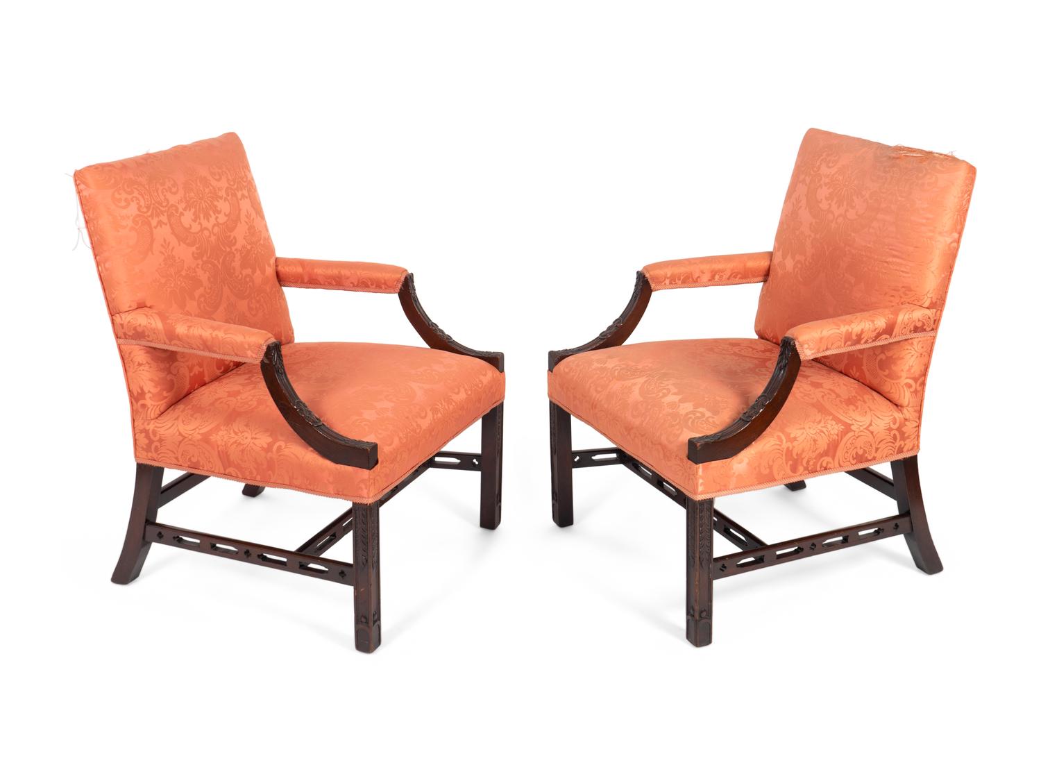 A Pair of George III Style Mahogany Library Armchairs
