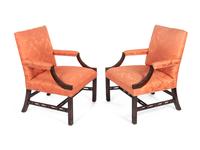 A Pair of George III Style Mahogany Library Armchairs