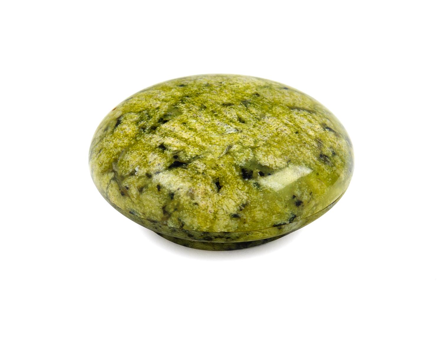 A Chinese Green Hardstone Covered Box Diameter 2 1/2 inches.