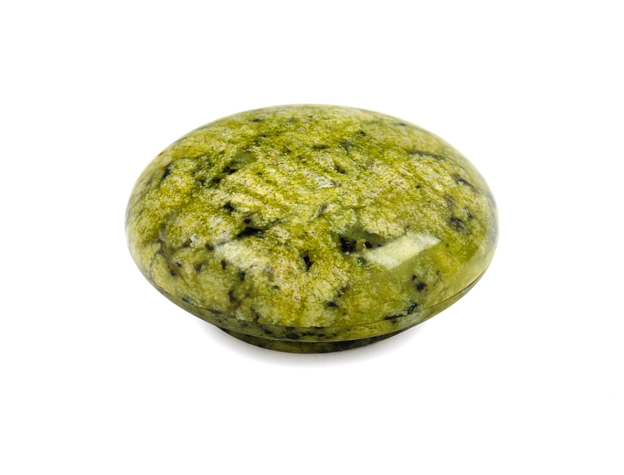 A Chinese Green Hardstone Covered Box Diameter 2 1/2 inches.