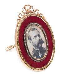 A Russian Guilloche Enamel, Gold and Diamond Picture Frame, Mark of Faberge, maker's mark of Henrik Wigstrom, St. Petersburg, late 19th