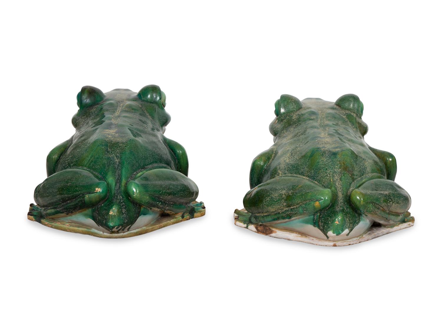 A Pair of Large Glazed Ceramic Frogs