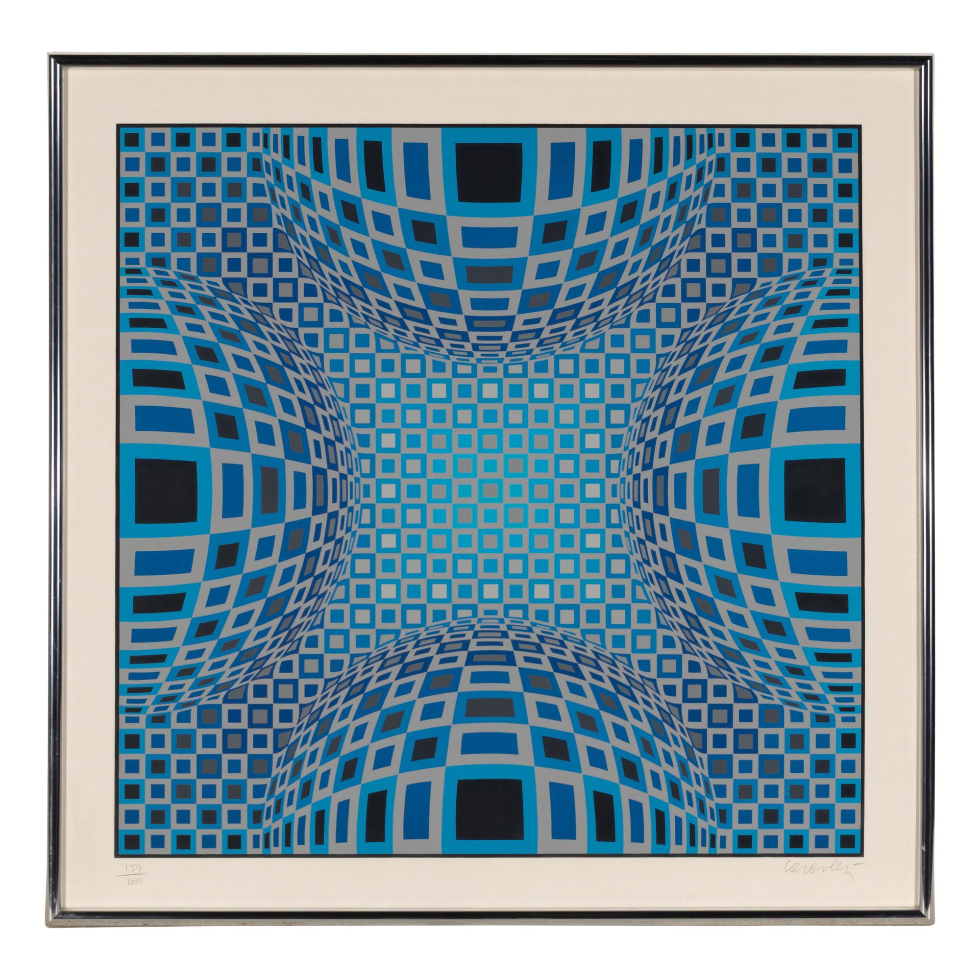 Victor Vasarely (French/Hungarian, 1906-1997) — Enigma, Four Blue Spheres, 1983