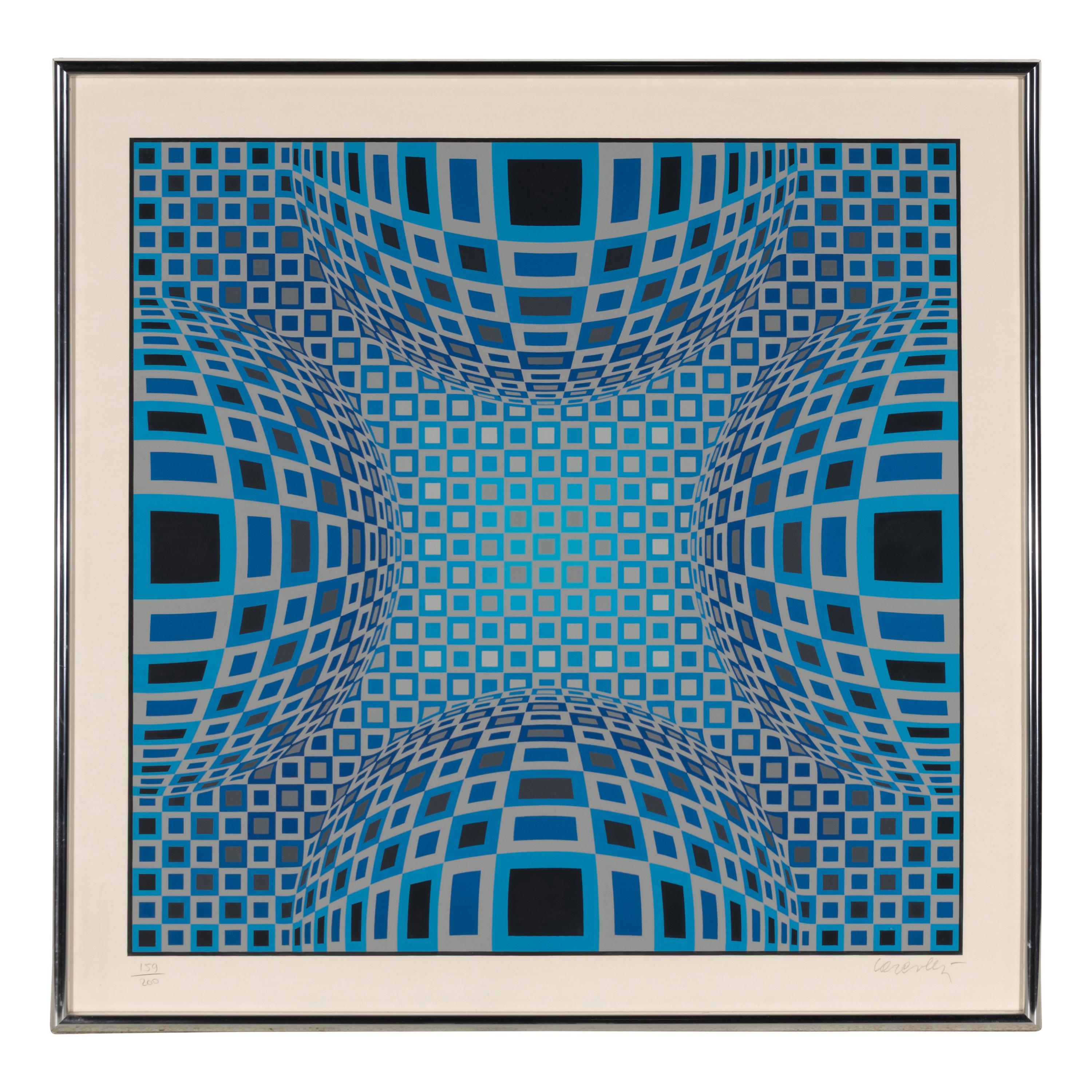 Victor Vasarely (French/Hungarian, 1906-1997) — Enigma, Four Blue Spheres, 1983