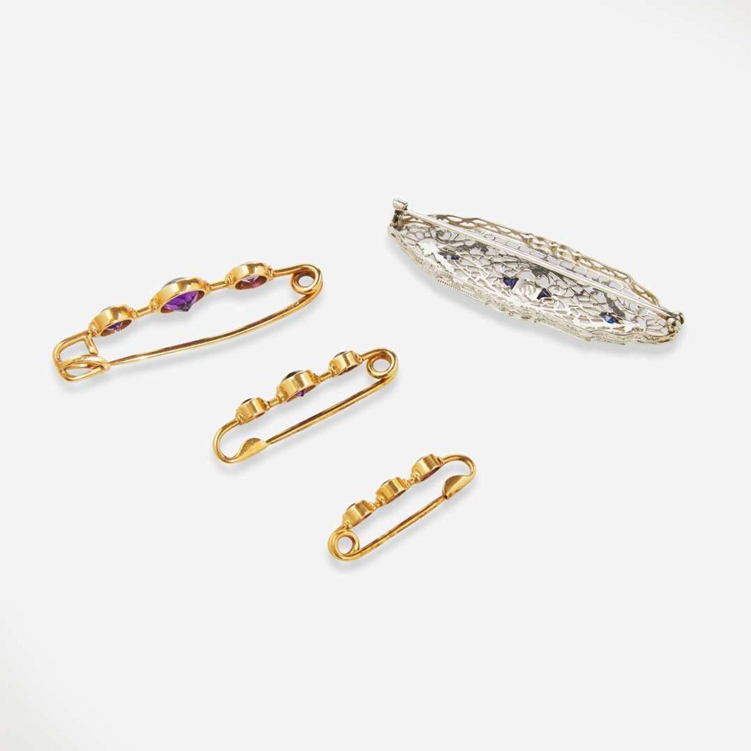 A Collection of Gem-Set Pins and 18K Asprey Match Safe