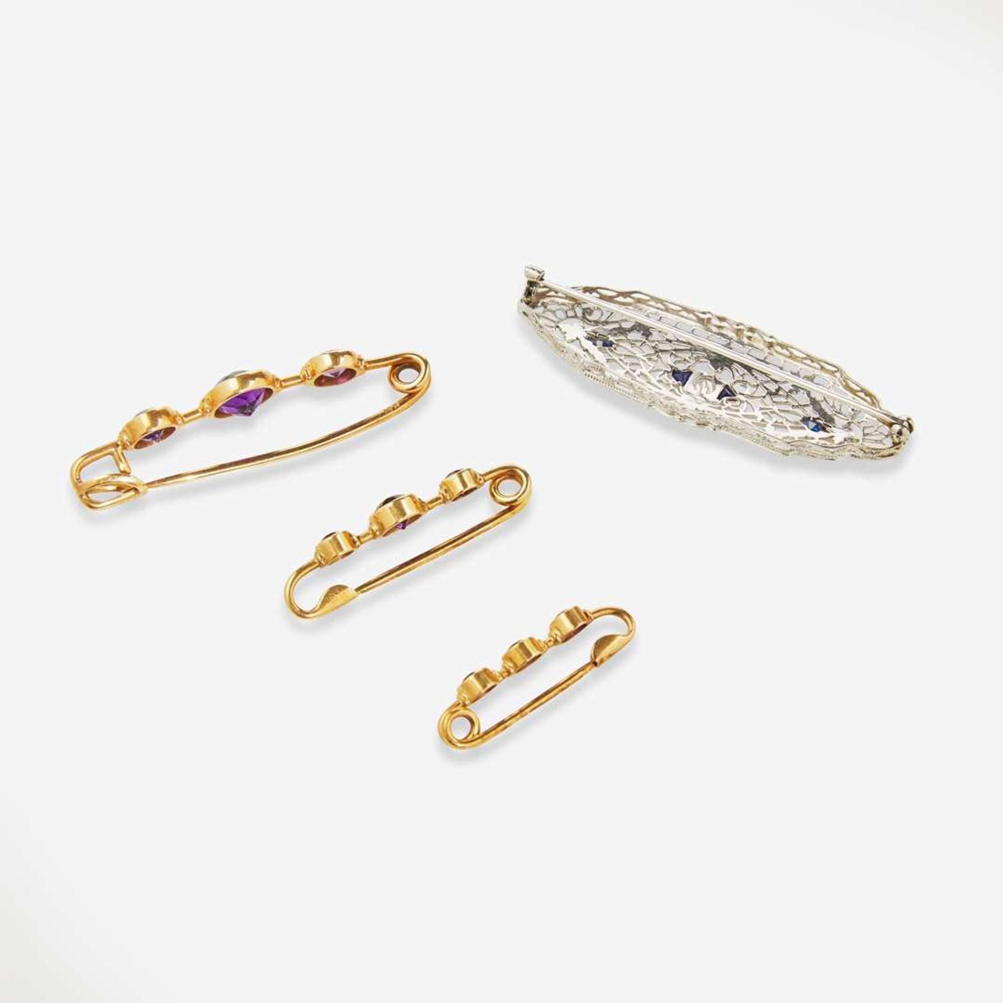 A Collection of Gem-Set Pins and 18K Asprey Match Safe
