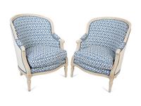 A Pair of Louis XVI Style Painted Bergeres — 20TH CENTURY