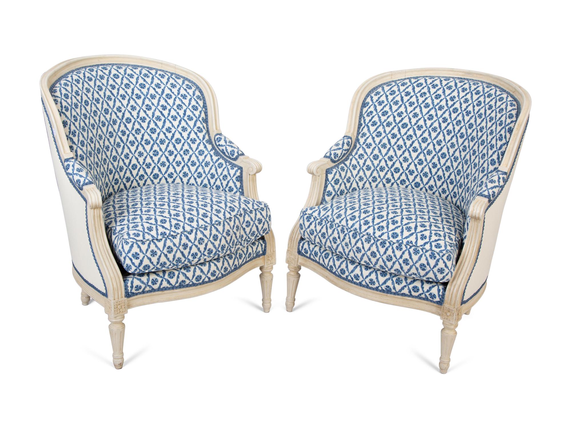 A Pair of Louis XVI Style Painted Bergeres — 20TH CENTURY