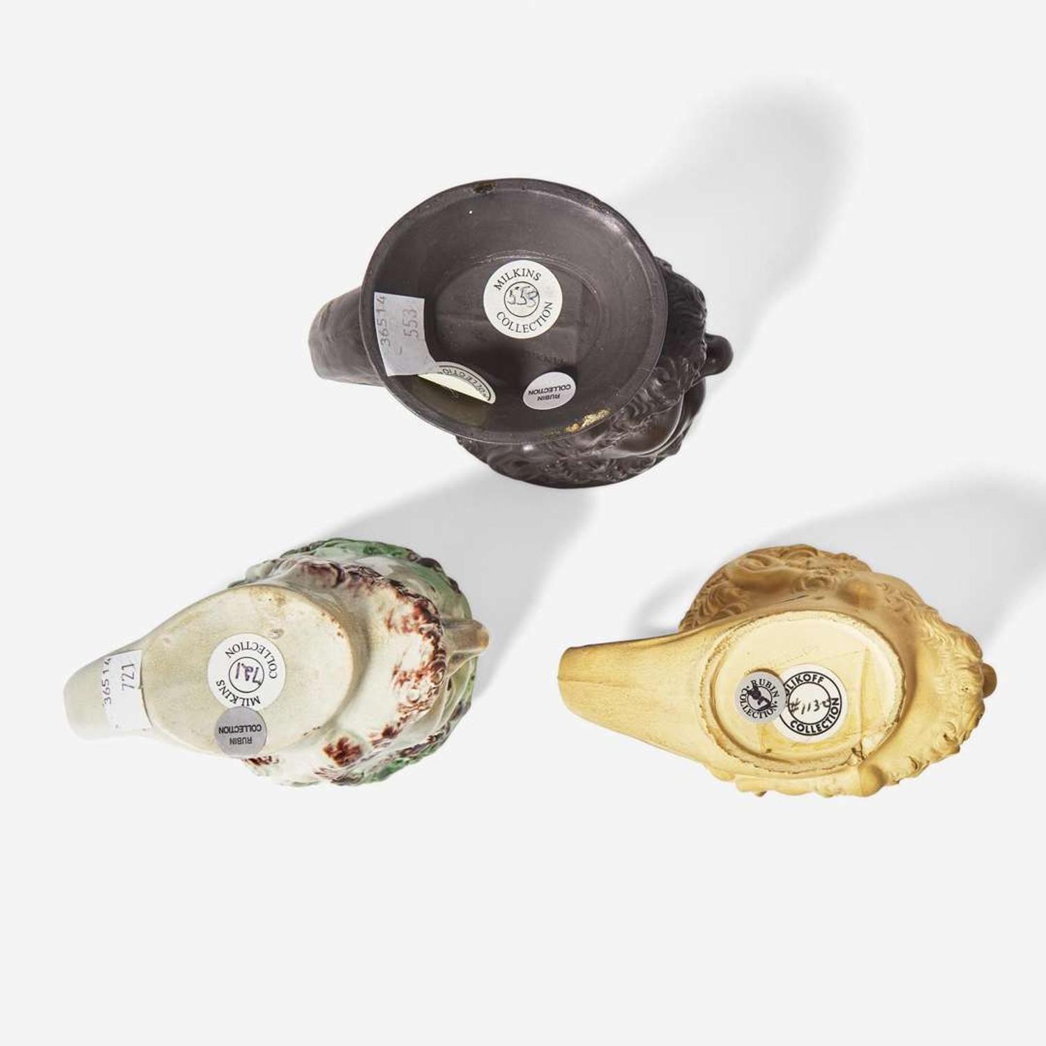 Three Turner Pottery stoneware and glazed earthenware satyr head mugs England, circa 1800