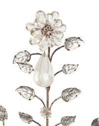 A Pair of French Silvered-Metal, Glass and Rock Crystal Two-Light Candelabra