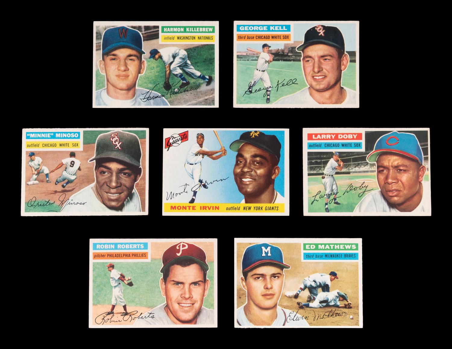 A Group of Seven 1956 Topps Hall of Fame Baseball Cards,