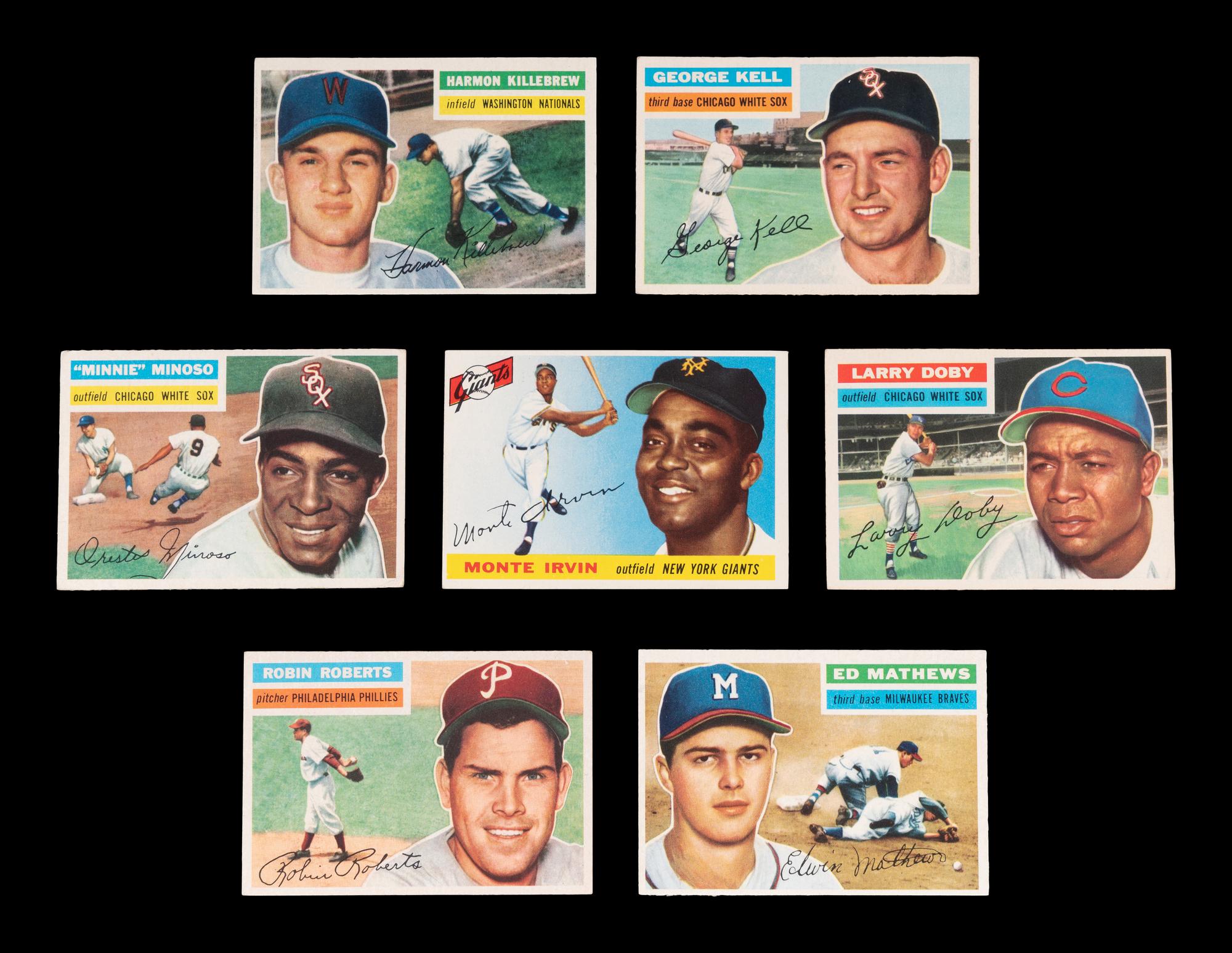 A Group of Seven 1956 Topps Hall of Fame Baseball Cards,