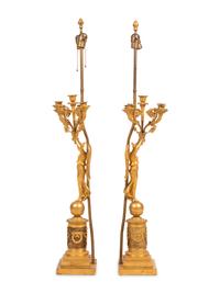 A Pair of Empire Style Gilt Bronze Figural Candelabra