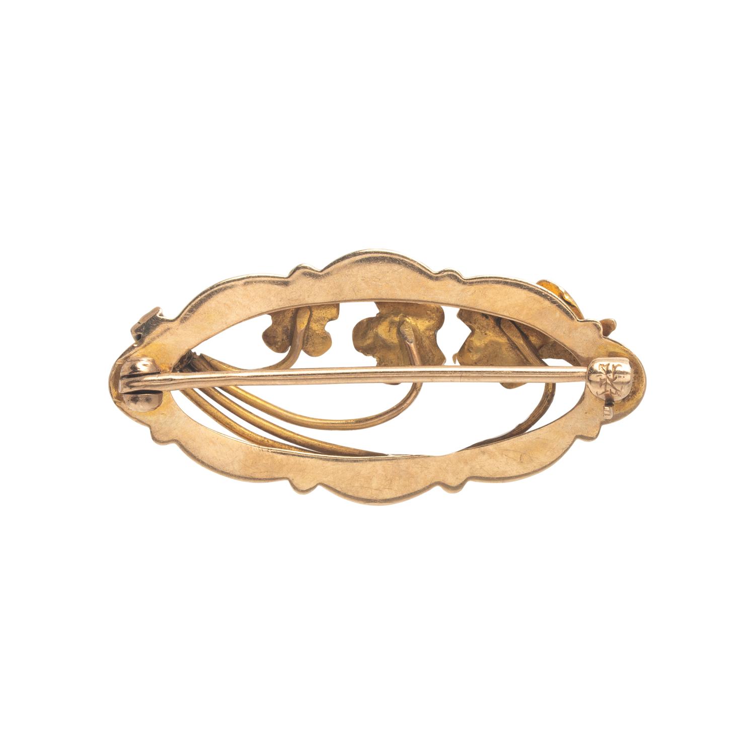 Art Nouveau, Three Enamel and Yellow Gold Brooches