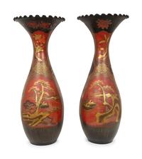 A Pair of Japanese Lacquered-Porcelain Baluster Vases