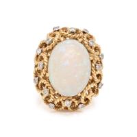 OPAL, DIAMOND, AND YELLOW GOLD RING