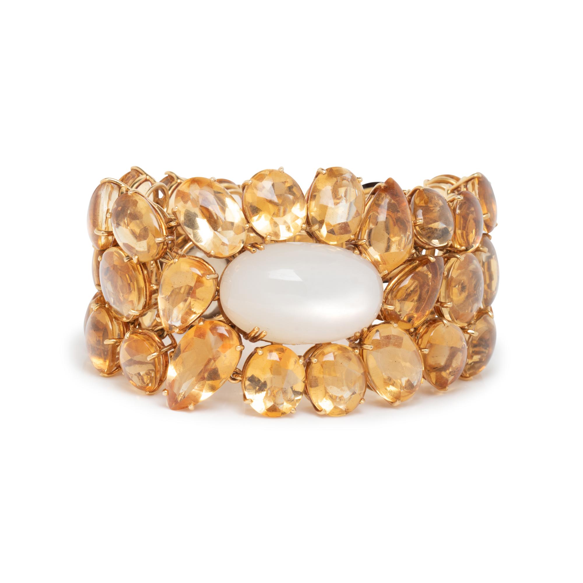 FRENCH, MOONSTONE, SMOKY QUARTZ, AND CITRINE BRACELET
