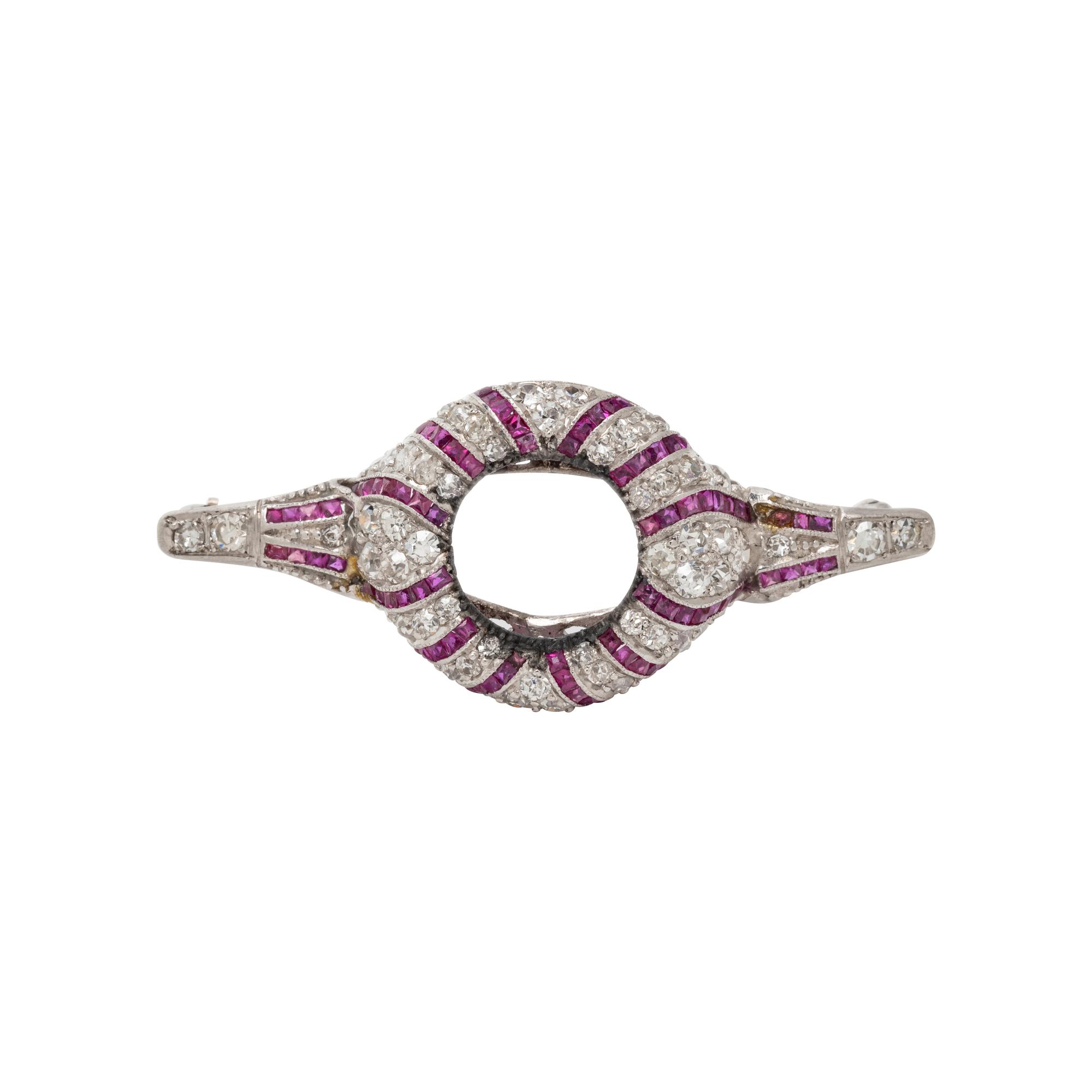 ANTIQUE, DIAMOND AND RUBY BROOCH