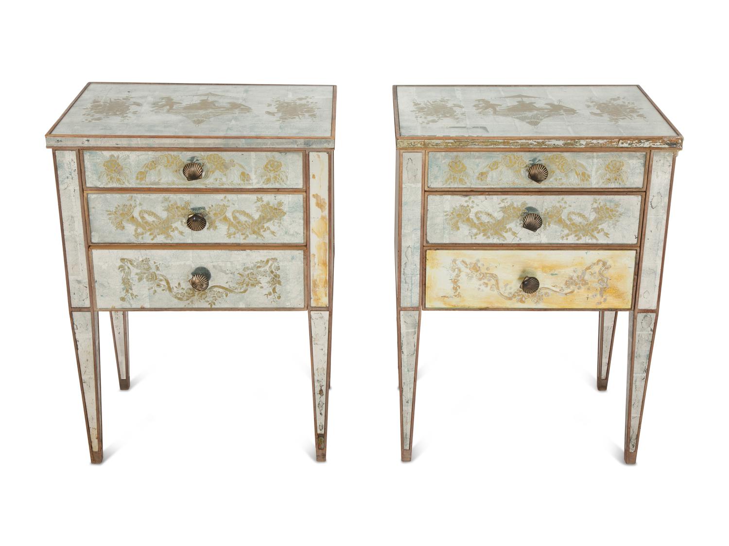 A Pair of French Eglomisé Mirrored Night Stands