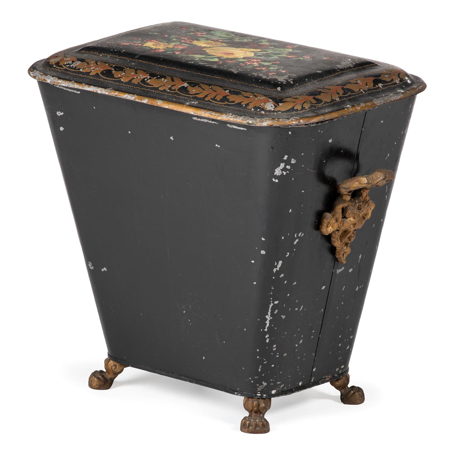 A Victorian Tole Painted Coal Scuttle