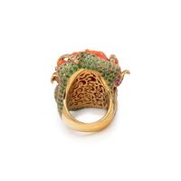 CARVED CORAL AND MULTIGEM RING