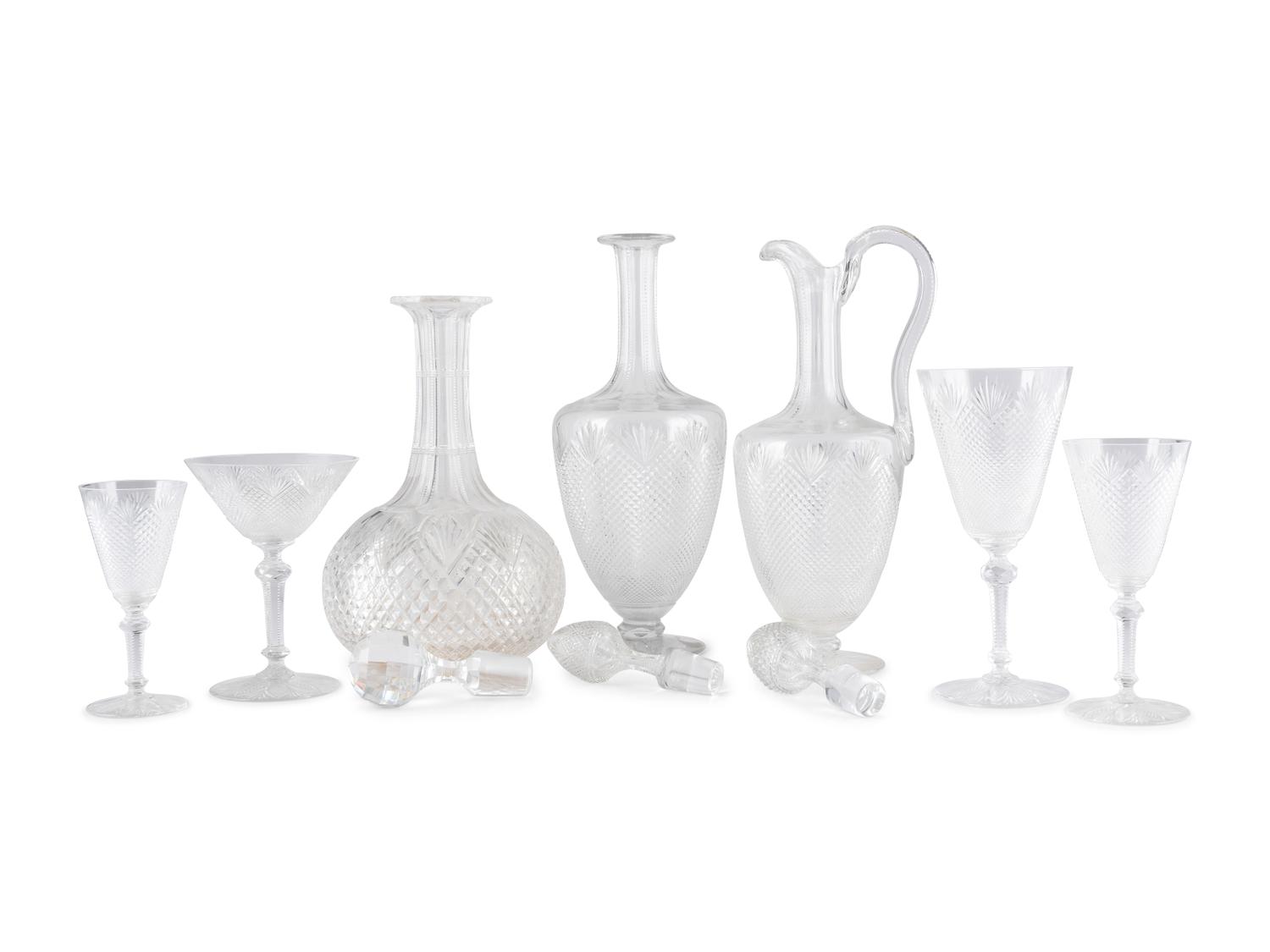 A Collection of Diamond Cut Glass Stemware