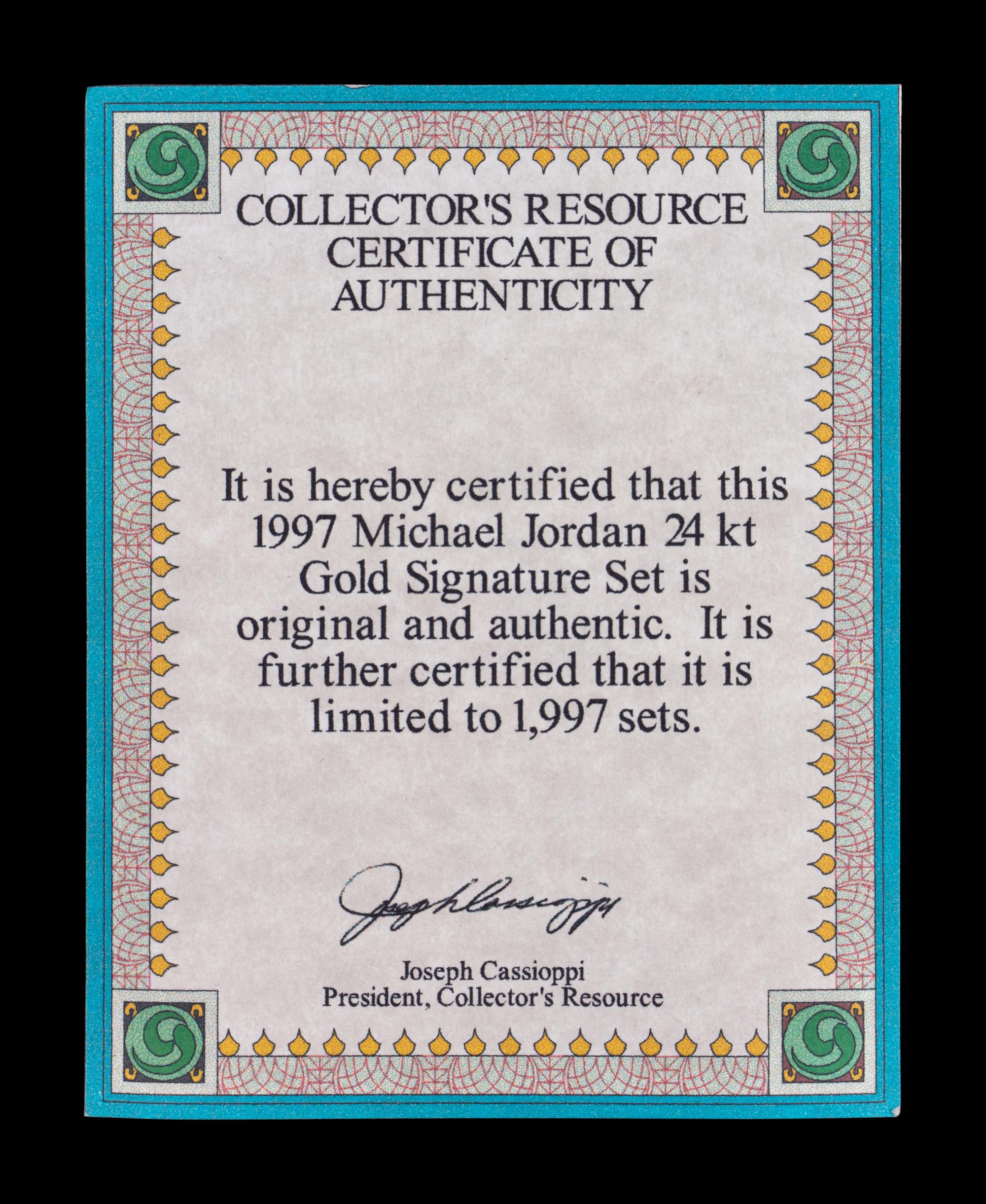 A Group of Three 1997 Upper Deck Limited Edition Michael Jordan 24k Gold Nickel Silver Cards,