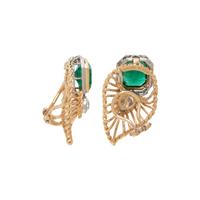 DAVID WEBB, YELLOW GOLD, DIAMOND AND GREEN GLASS EARRINGS