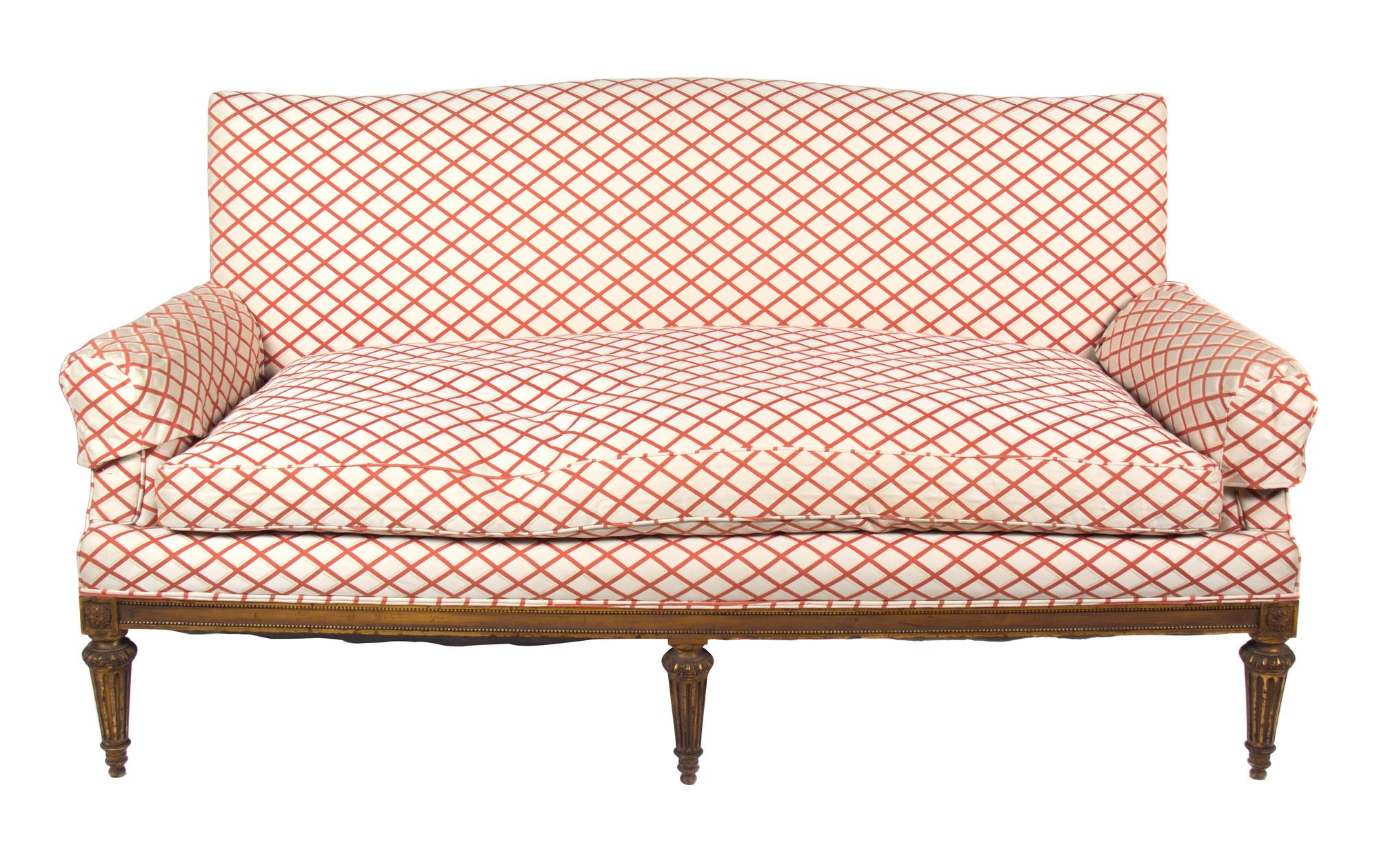 A Louis XVI Style Giltwood Sofa Height 36 x width 61 x depth 24 inches. — 20TH CENTURY