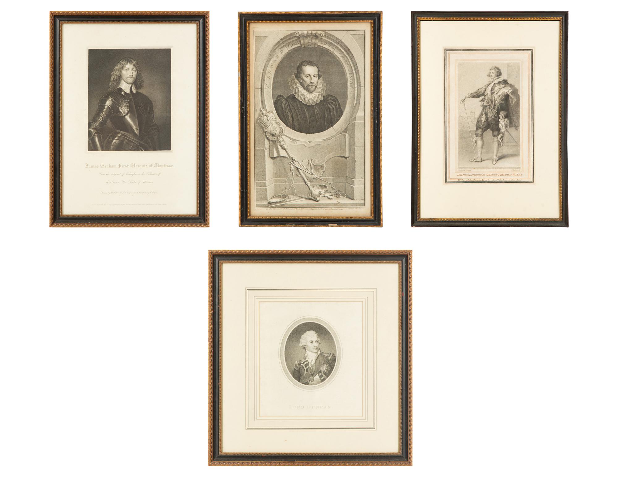 A Group of Six Framed Black and White Engravings of Famous British Figures