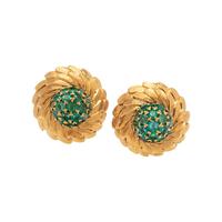 YELLOW GOLD AND EMERALD EARCLIPS