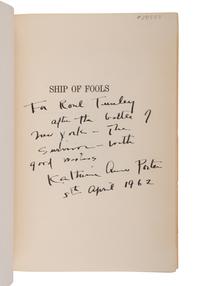 PORTER, Katherine Anne (1890-1980). Ship of Fools. Boston: Little, Brown & Company, 1962.