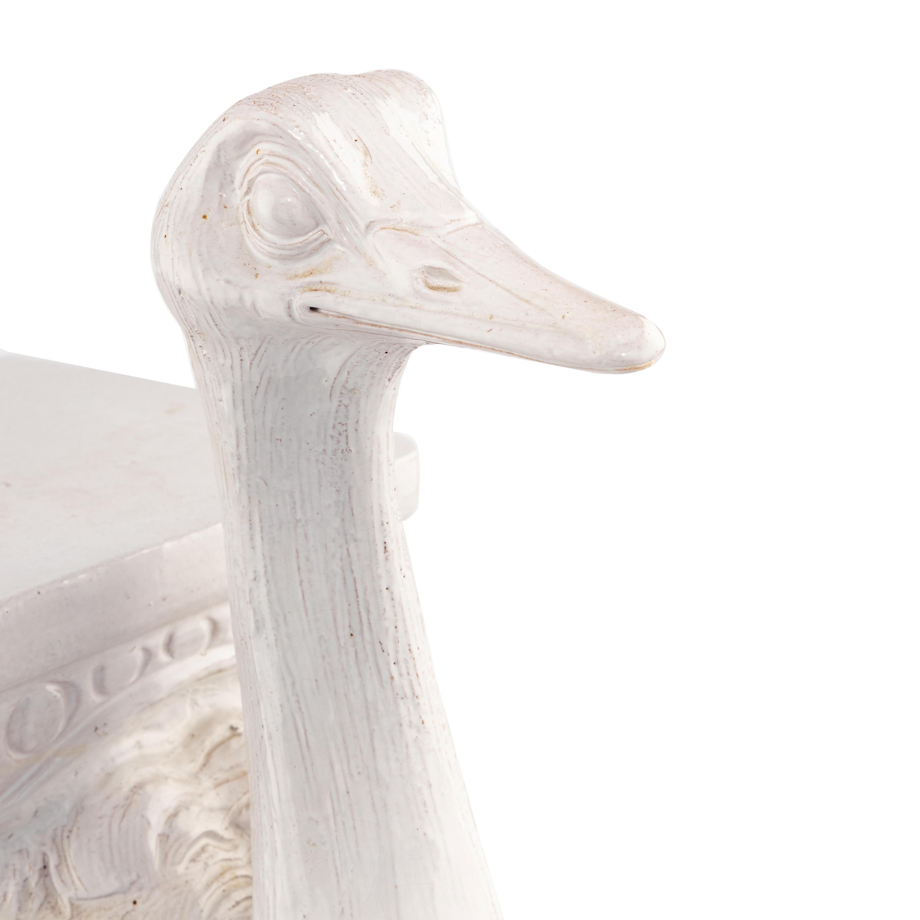 An Italian White-Glazed Earthenware Ostrich-Form Stool